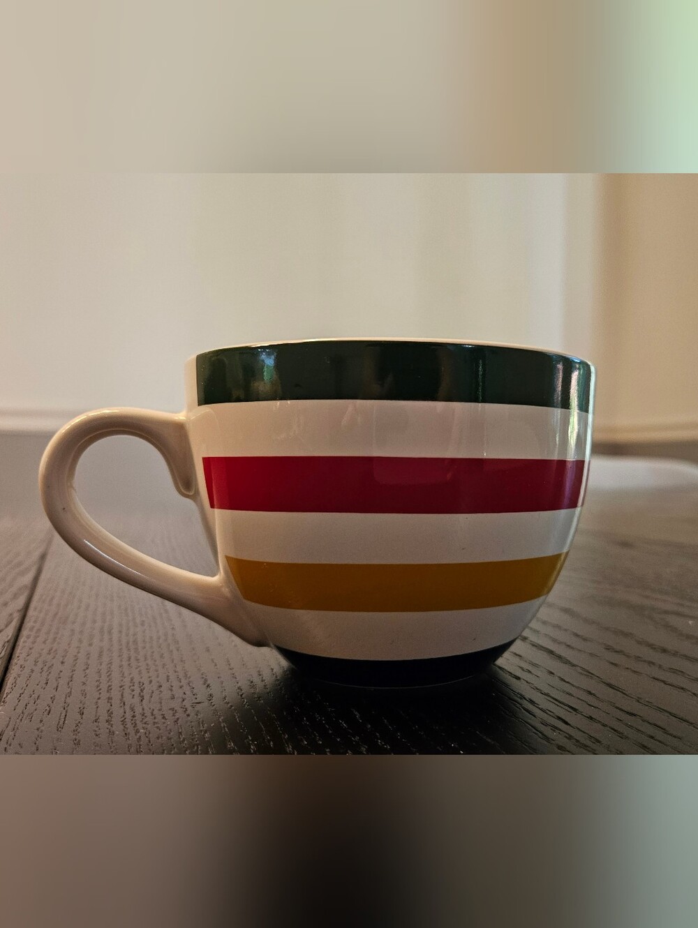 Hudson Bay Striped Ceramic Dining Mug in Green, Red, and Mustard